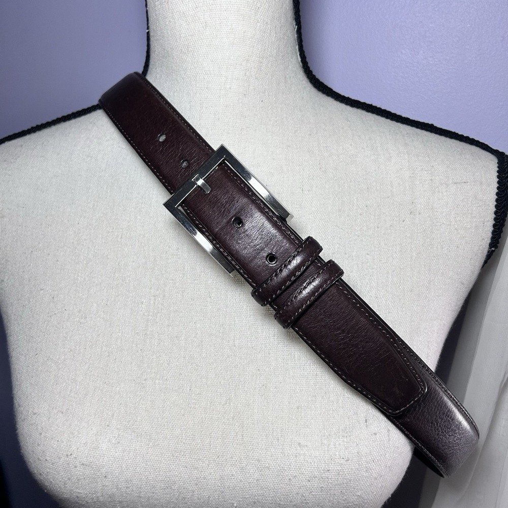 Jos. A Bank Burnished Edge Men's 36 Brown Full Grain Leather Belt Silver Buckle